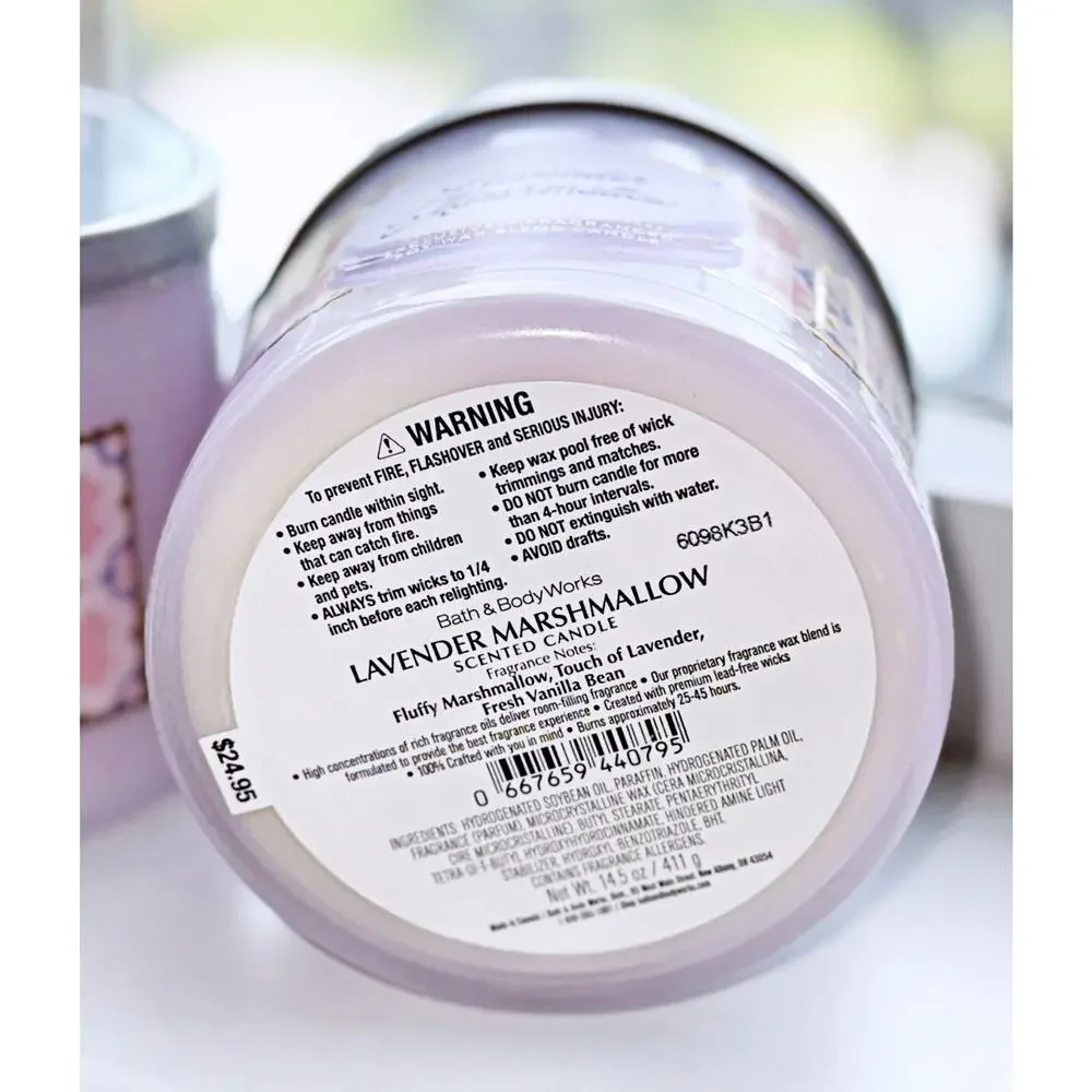 Lot of 2 Bath & Body Works Lavender Marshmallow Large 3-Wick Candle 14.5oz